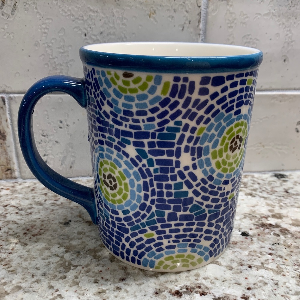 Starbucks coffee mug green and blue mosaic tile swirl 16oz